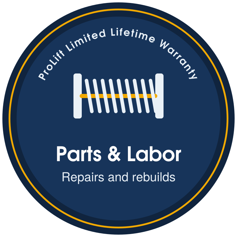 ProLift parts and labor warranty badge